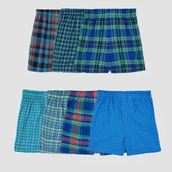 Fruit of the Loom Boys' 7pk Plaid Boxers - Colors May Vary M: Tagless, Breathable, Mid Rise, Lightweight