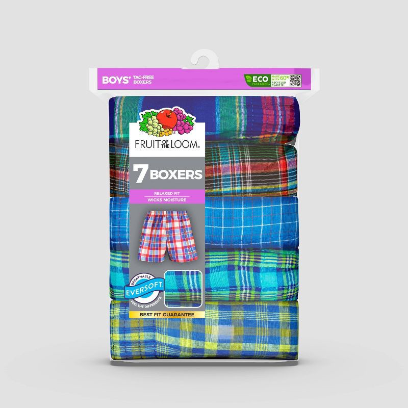 slide 2 of 2, Fruit of the Loom Boys' 7pk Plaid Boxers - Colors May Vary XL, 7 ct