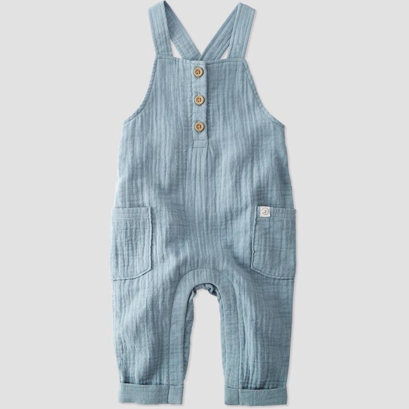slide 1 of 3, little Planet By Carter's Baby Creek Gauze Overalls - Blue 3M, 1 ct