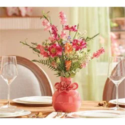 5.75 inch Pink Stoneware Floral Vase