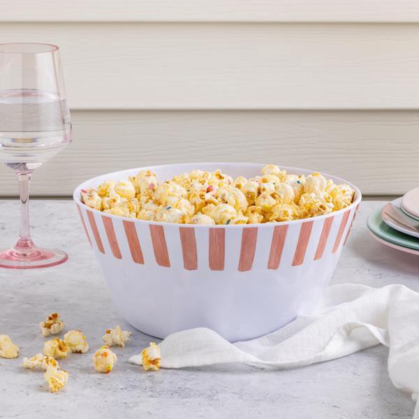 slide 1 of 1, Hy-Vee Seasons Striped Serving Bowl In Pink, 1 ct