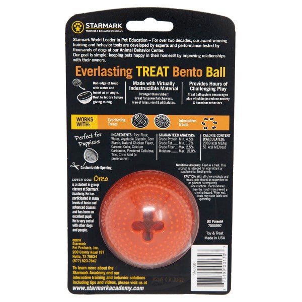 slide 4 of 5, Starmark Everlasting Bento Ball with Dental Treat in Orange, SM