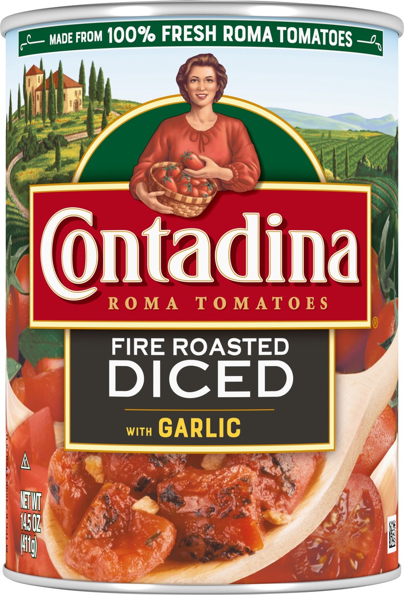 slide 3 of 7, CONTADINA Fire Roasted Diced Tomatoes with Garlic Tomatoes, 14.5 oz Can, 2 ct