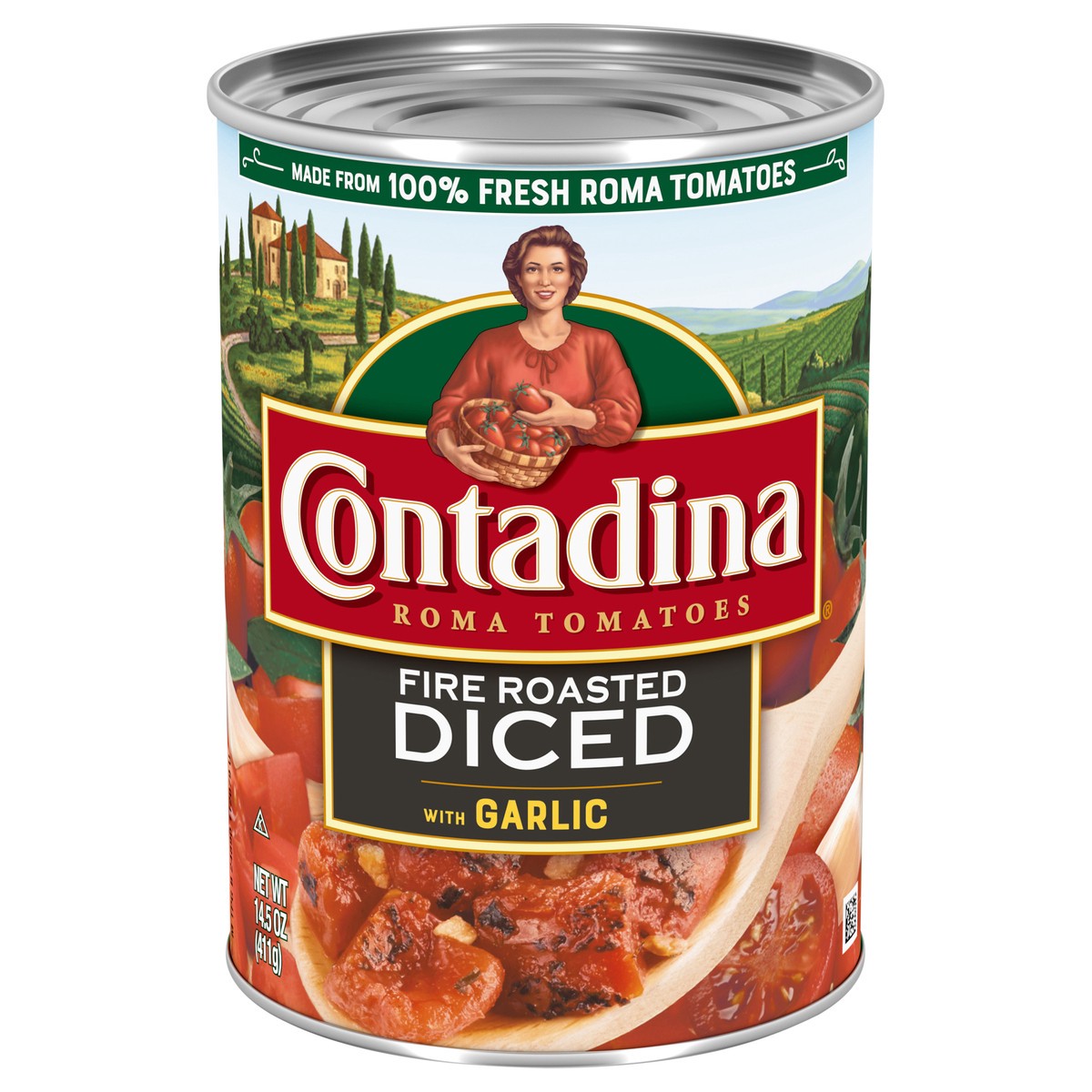 slide 1 of 7, CONTADINA Fire Roasted Diced Tomatoes with Garlic Tomatoes, 14.5 oz Can, 2 ct