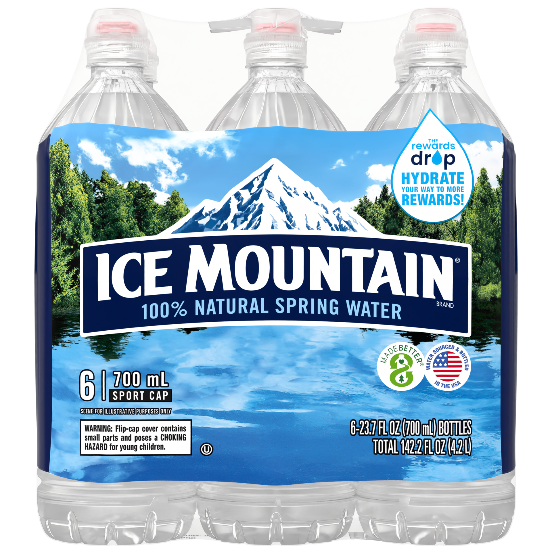 slide 1 of 1, ICE MOUNTAIN Brand 100% Natural Spring Water, plastic sport cap bottles (Pack of 6) - 23.7 oz, 23.7 oz