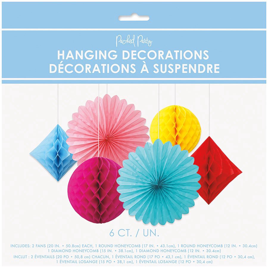 slide 1 of 1, Packed Party Multi Color Honeycomb Handing Decorations, 6 ct