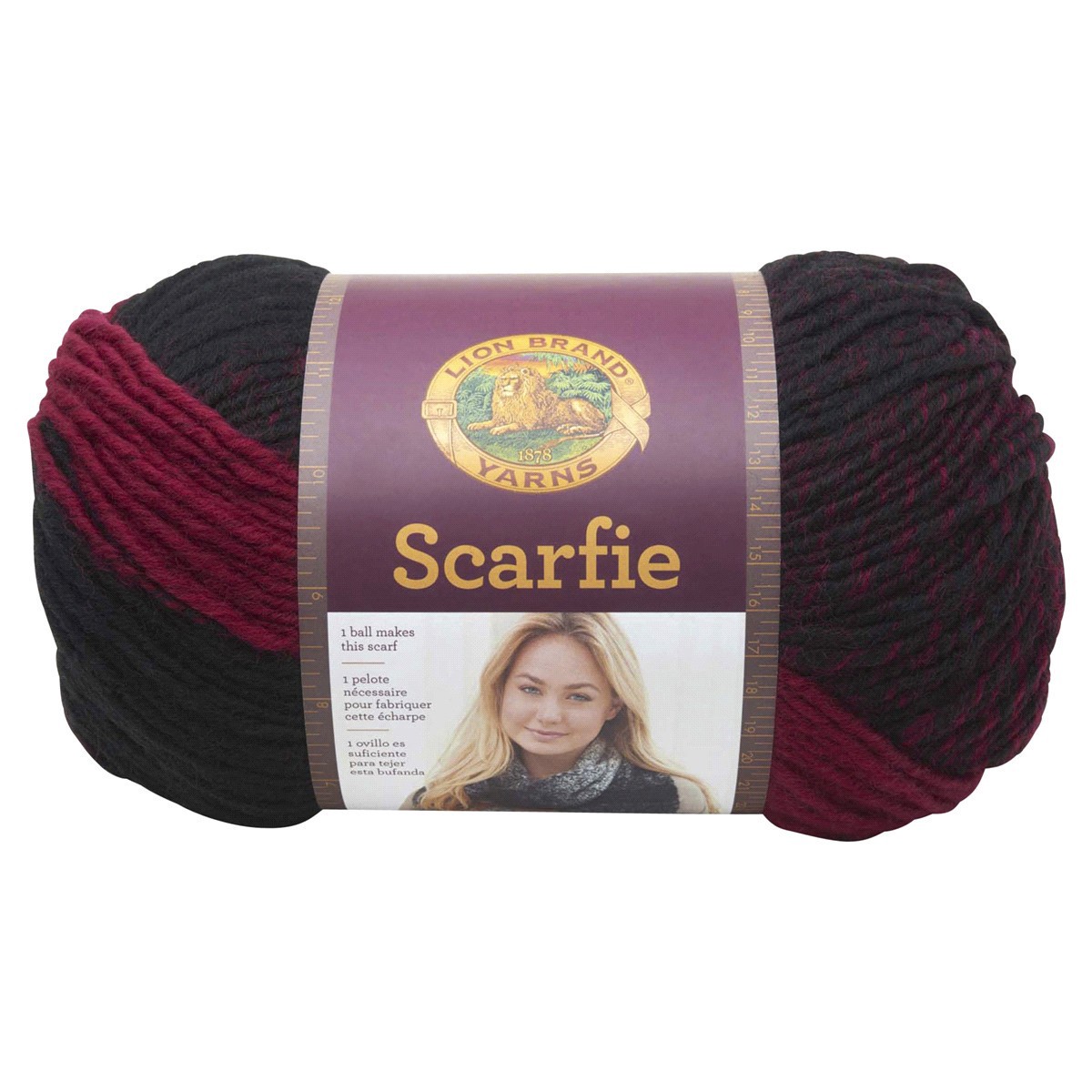 slide 1 of 5, Lion Brand Yarn Scarfie Cranberry Black, 5.3 oz