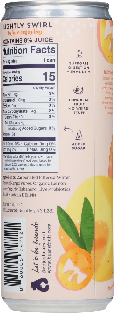 slide 9 of 14, Bears Fruits Probio Mango Hab Sprkl, 12 oz