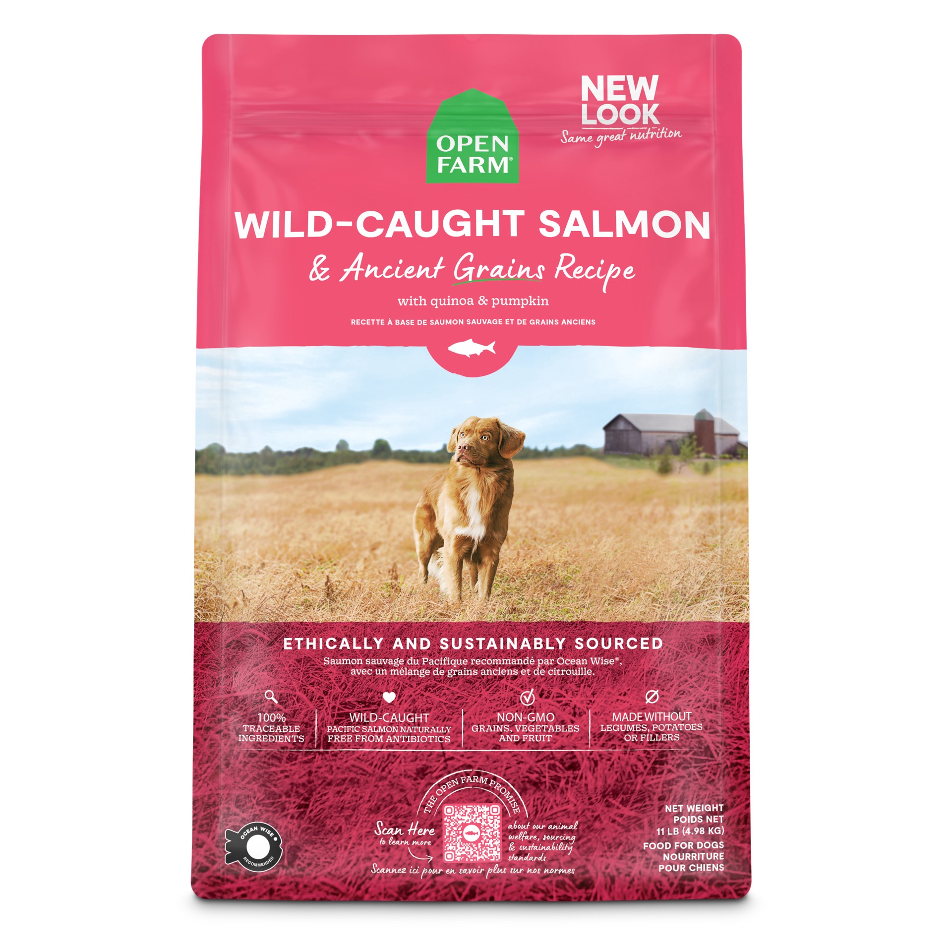 slide 1 of 3, OPEN FARM Wild-Caught Salmon & Ancient Grains Kibble For Dogs 4 lb, 4 lb