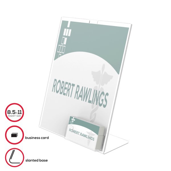 slide 8 of 10, Deflect-O Superior Image Slanted Sign Holder with Business Card Holder, Clear, 1 ct