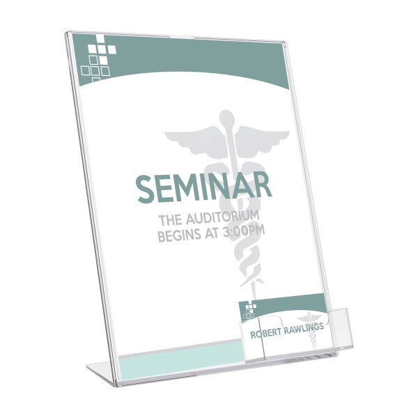 slide 4 of 10, Deflect-O Superior Image Slanted Sign Holder with Business Card Holder, Clear, 1 ct