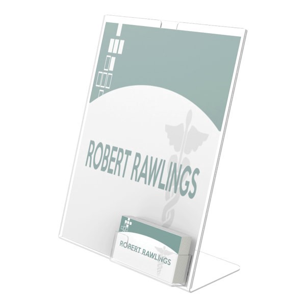 slide 6 of 10, Deflect-O Superior Image Slanted Sign Holder with Business Card Holder, Clear, 1 ct