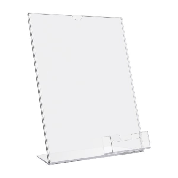 slide 1 of 10, Deflect-O Superior Image Slanted Sign Holder with Business Card Holder, Clear, 1 ct