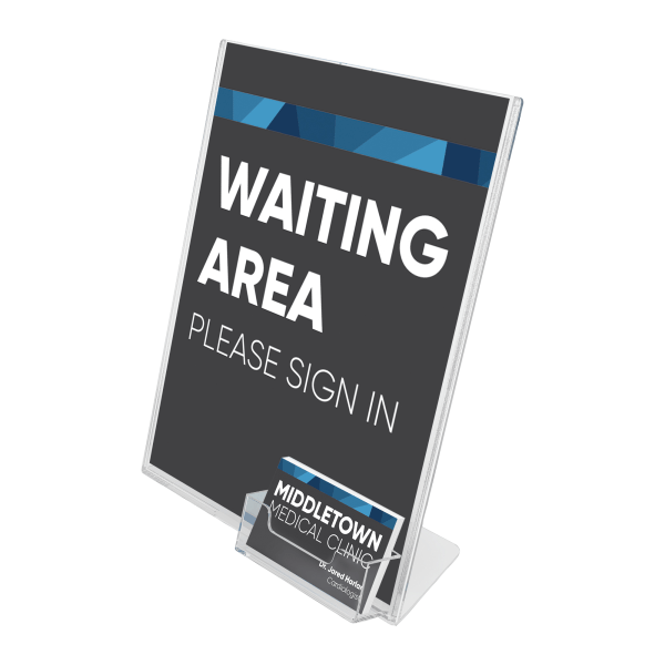 slide 3 of 10, Deflect-O Superior Image Slanted Sign Holder with Business Card Holder, Clear, 1 ct