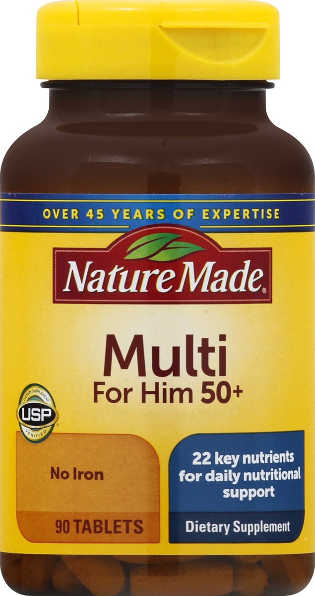 slide 5 of 9, Nature Made Multivitamin For Him 50+, Mens Multivitamins for Daily Nutritional Support, Multivitamin for Men, 90 Tablets, 90 Day Supply, 90 ct