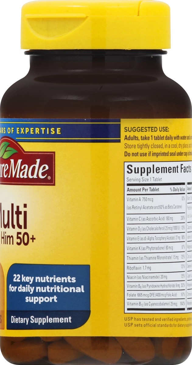 slide 2 of 9, Nature Made Multivitamin For Him 50+, Mens Multivitamins for Daily Nutritional Support, Multivitamin for Men, 90 Tablets, 90 Day Supply, 90 ct