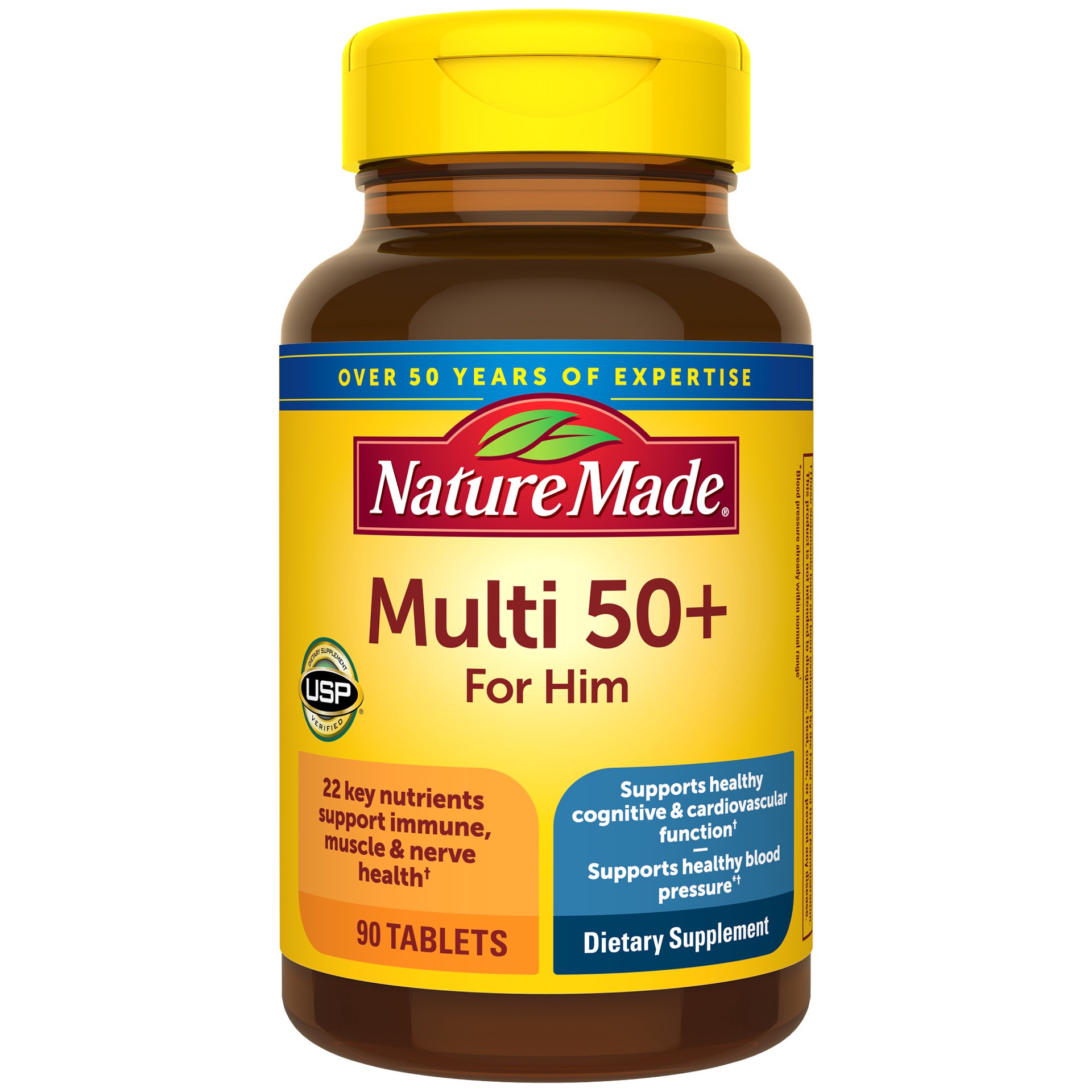 slide 1 of 9, Nature Made Multivitamin For Him 50+, Mens Multivitamins for Daily Nutritional Support, Multivitamin for Men, 90 Tablets, 90 Day Supply, 90 ct