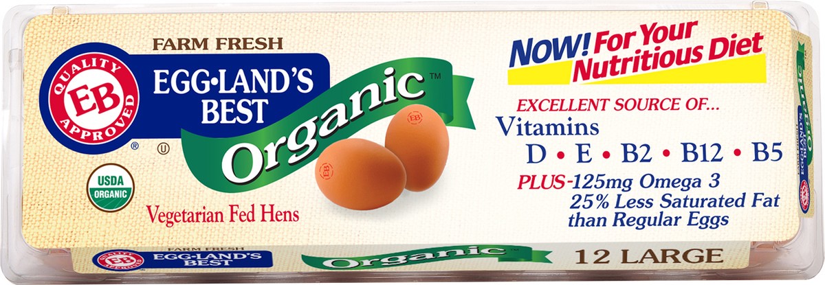 slide 10 of 10, Eggland's Best 100% USDA Organic Certified Large Brown Eggs, 12 count, 12 ct