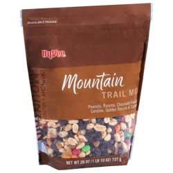 Hy-vee Mountain Peanuts, Raisins, Chocolate Flavored Candies, Golden Raisins & Cashews Trail Mix - 26 oz