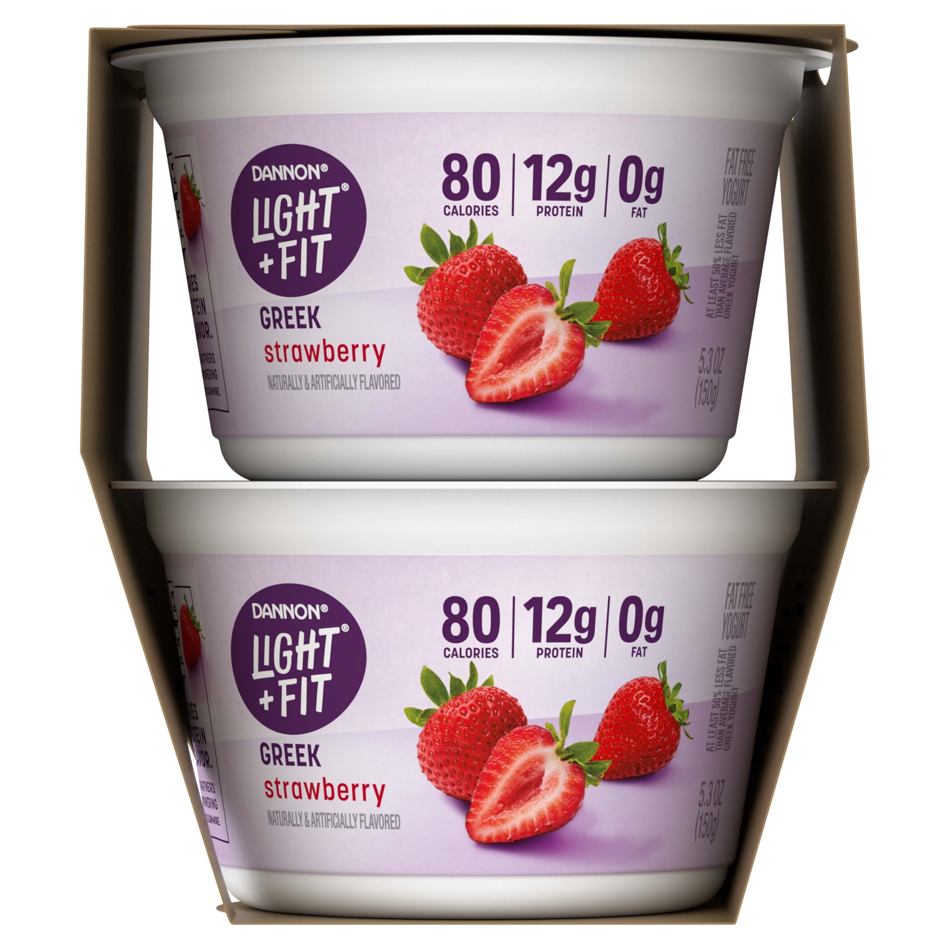 slide 4 of 5, Light + Fit Dannon Light + Fit Greek Strawberry Fat Free Yogurt, Creamy and Delicious Gluten Free, 4 Ct, 5.3 OZ Cups, 5.3 oz
