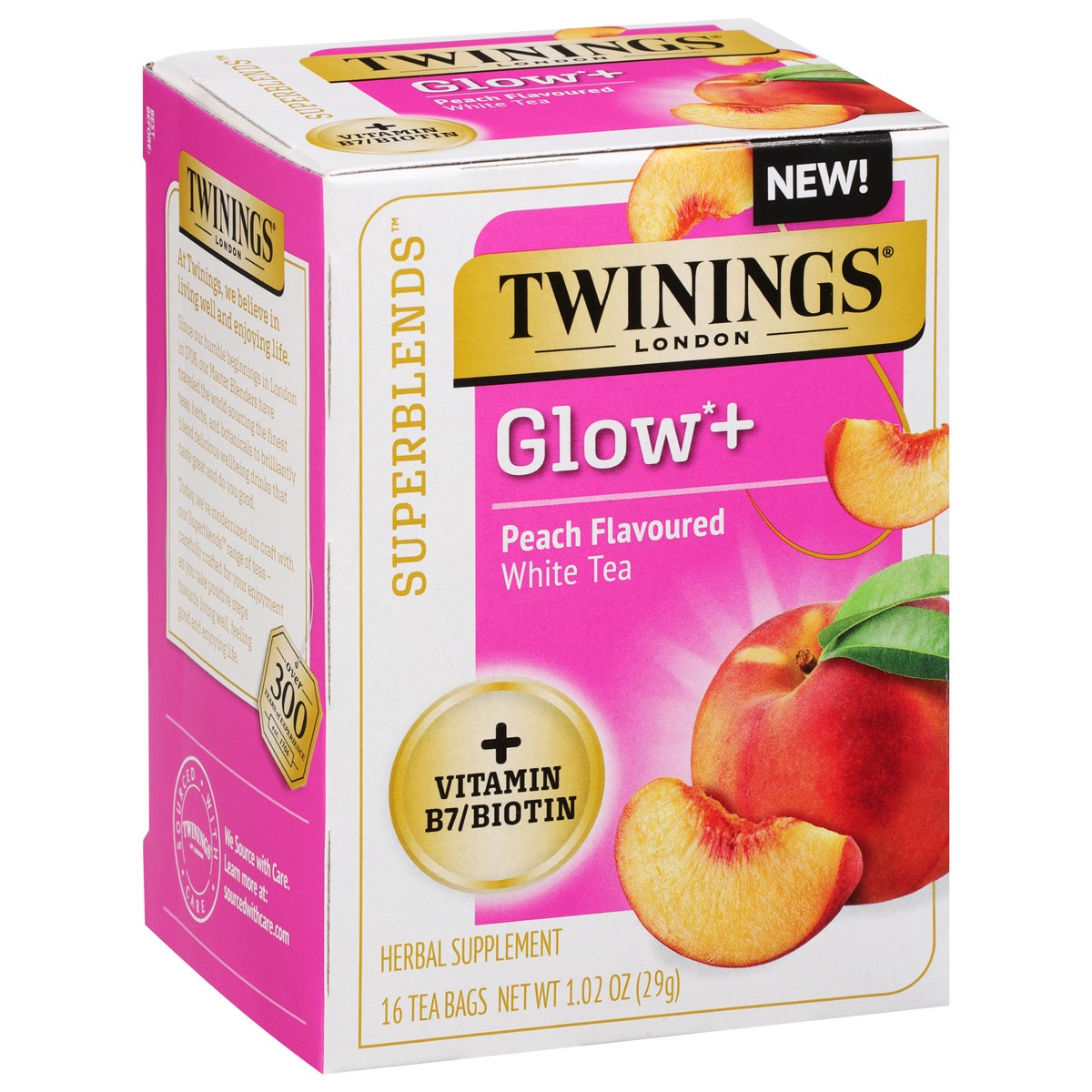 slide 4 of 9, Twining Tea Superblends Glow Peach Flavoured White Tea With Vitamin B7 & Biotin - 16 ct, 16 ct