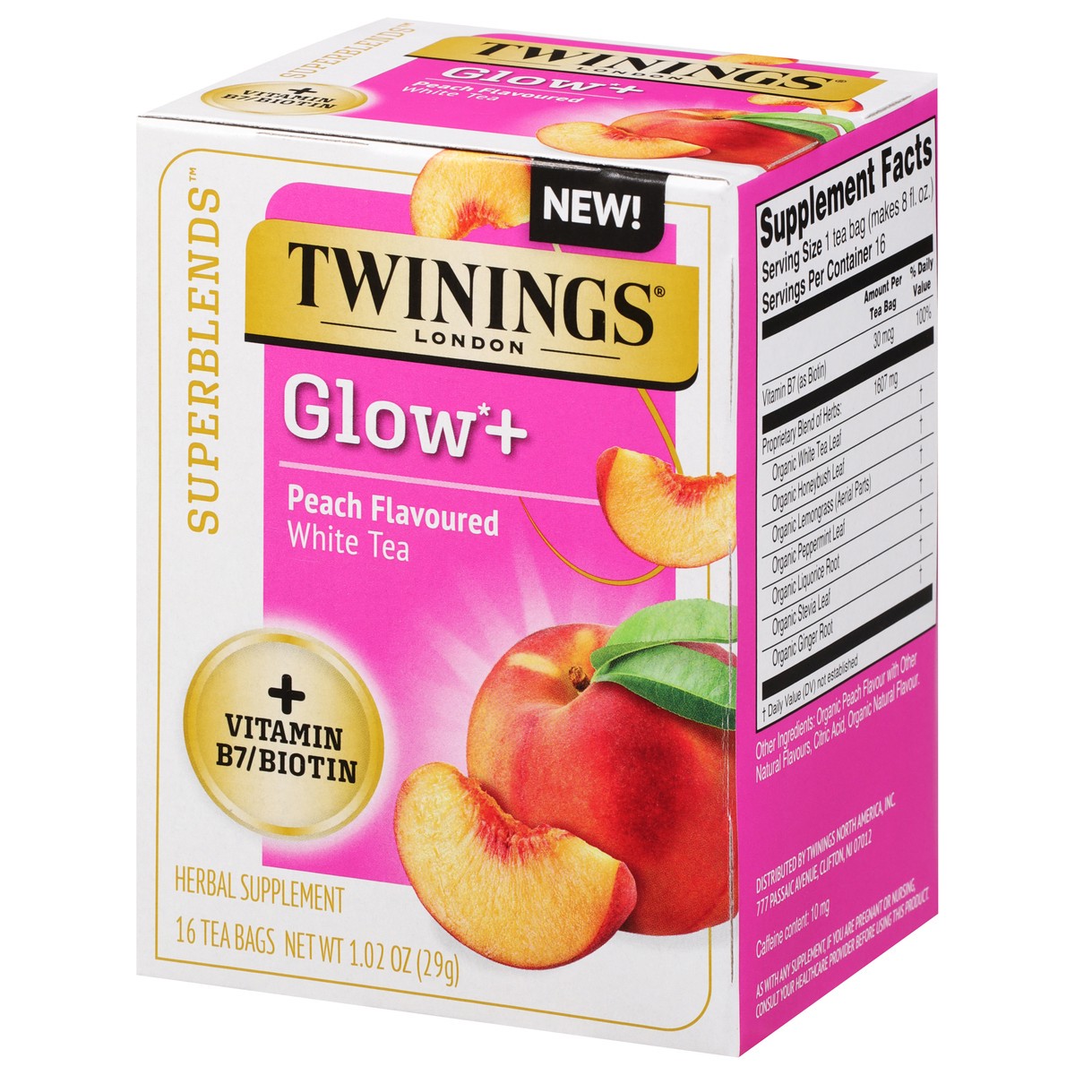 slide 5 of 9, Twining Tea Superblends Glow Peach Flavoured White Tea With Vitamin B7 & Biotin - 16 ct, 16 ct