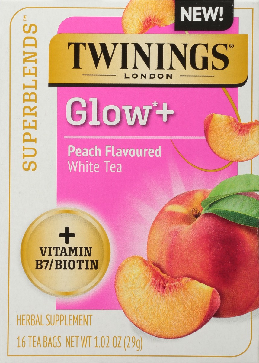 slide 8 of 9, Twining Tea Superblends Glow Peach Flavoured White Tea With Vitamin B7 & Biotin - 16 ct, 16 ct