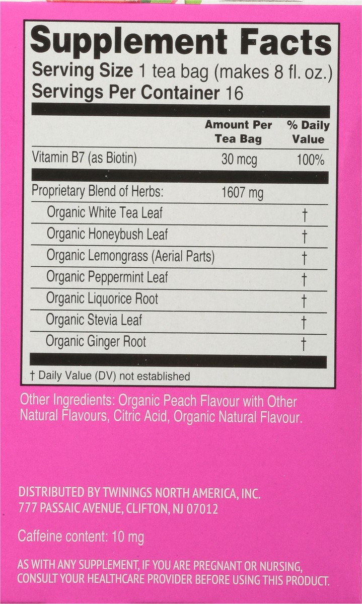 slide 9 of 9, Twining Tea Superblends Glow Peach Flavoured White Tea With Vitamin B7 & Biotin - 16 ct, 16 ct