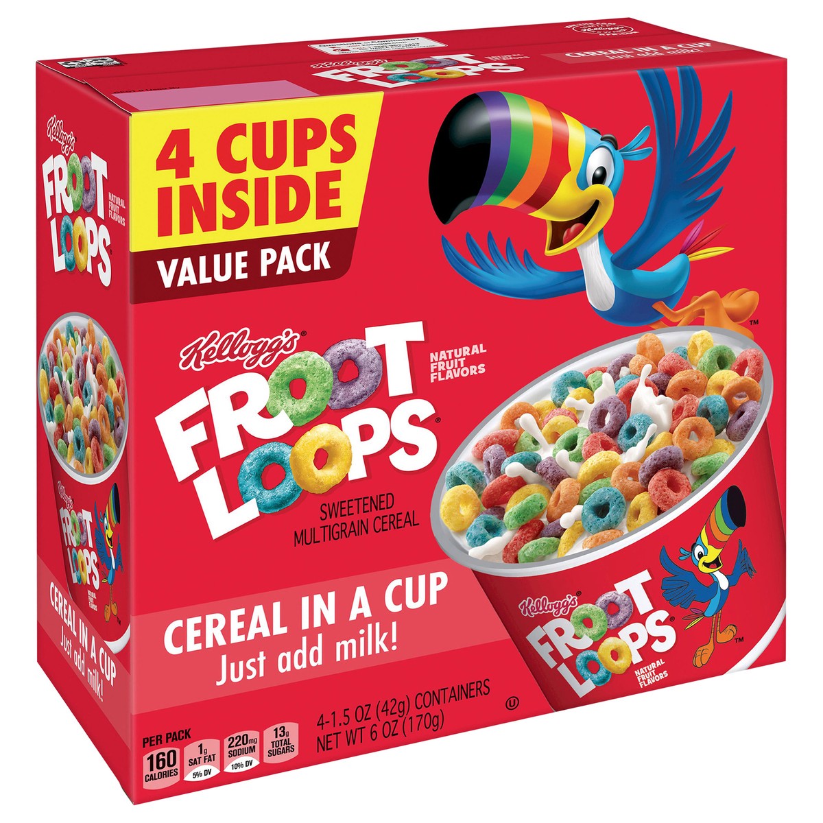 Kellogg's Froot Loops Breakfast Cereal, Single-Serve - 6 pack, 1.5 oz cups