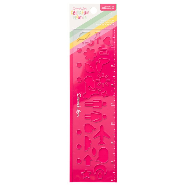 slide 1 of 2, American Crafts Damask Love Colorfun Planner Acrylic Icon Stencil Ruler, 8'', Clear, 1 ct