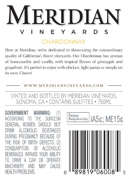 slide 2 of 4, Meridian Vineyards Chardonnay White Wine - 750ml, California, 750 ml