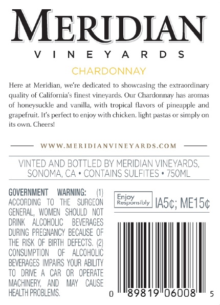 slide 3 of 4, Meridian Vineyards Chardonnay White Wine, 750 ml