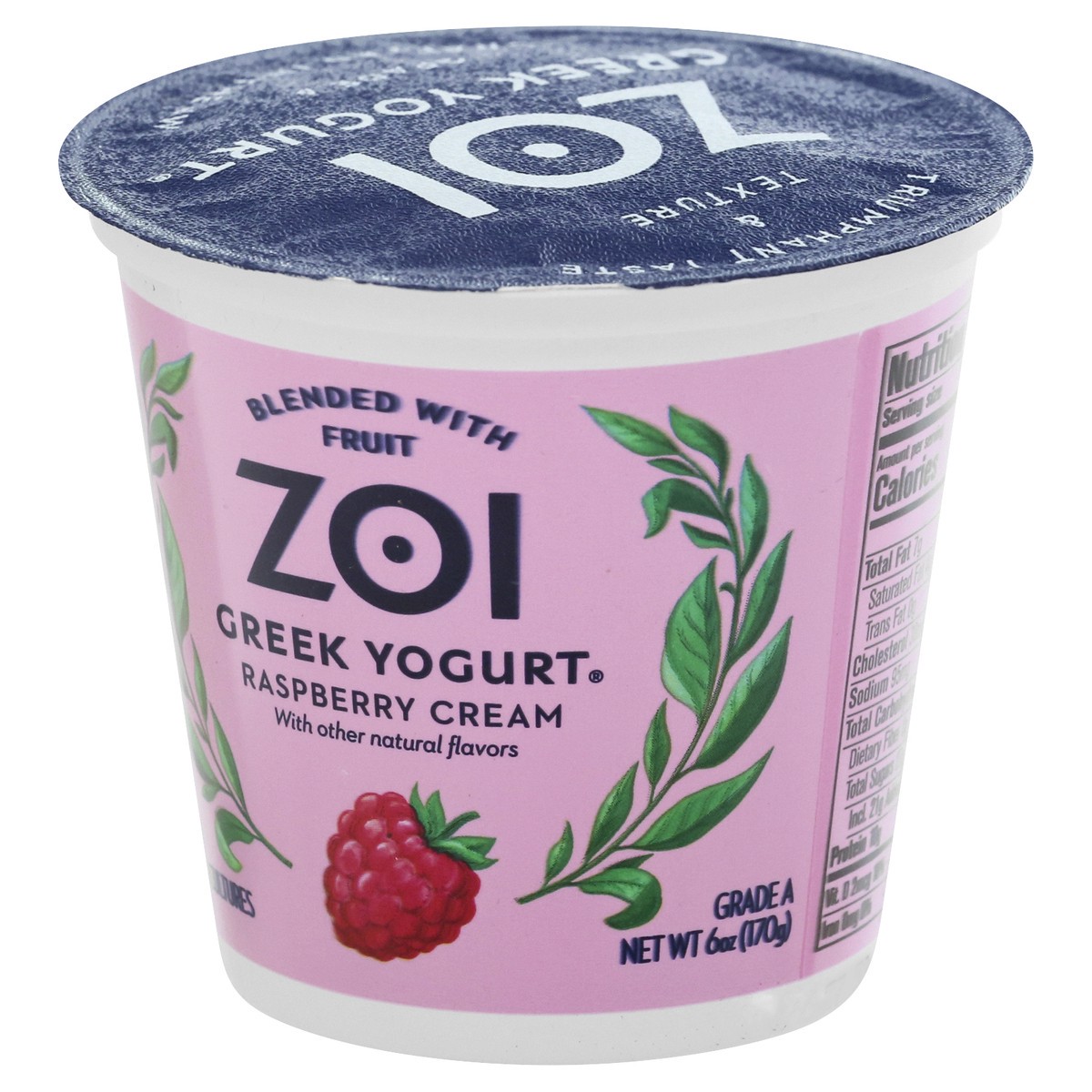 slide 3 of 12, Zoi Blended Greek Raspberry Cream Yogurt 6 oz, 6 oz