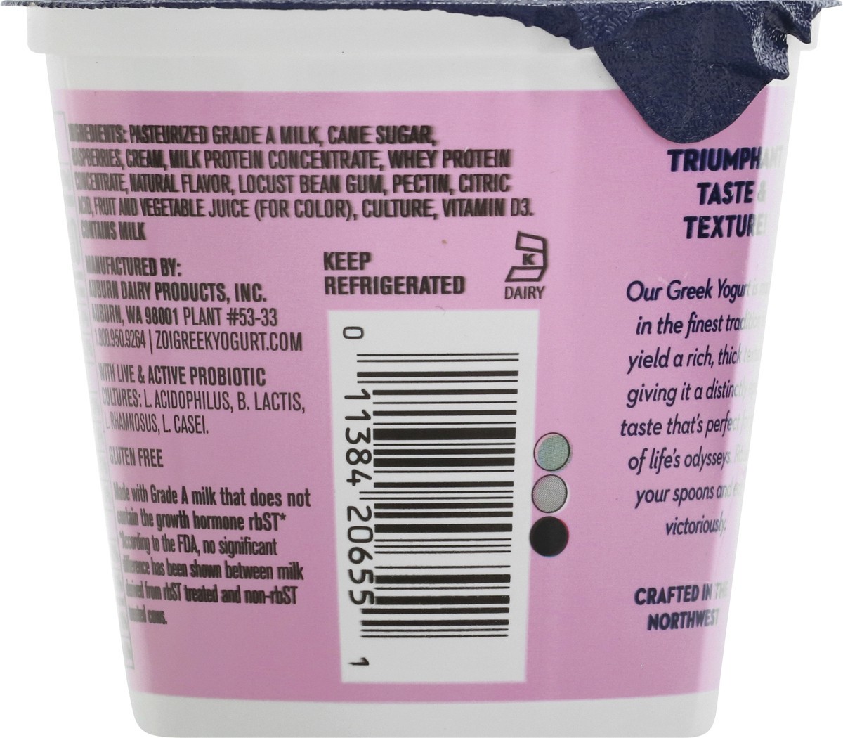 slide 4 of 12, Zoi Blended Greek Raspberry Cream Yogurt 6 oz, 6 oz