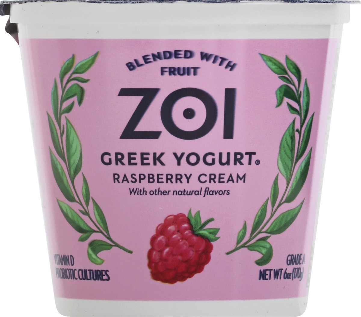 slide 5 of 12, Zoi Blended Greek Raspberry Cream Yogurt 6 oz, 6 oz