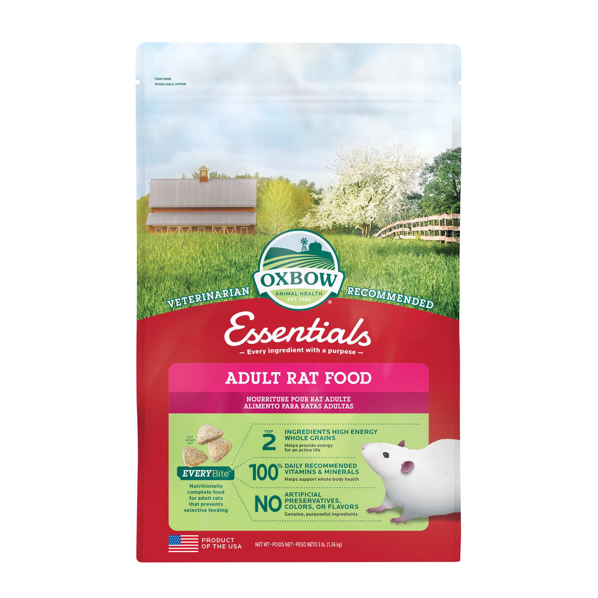 slide 1 of 1, Oxbow Essentials Adult Rat Food, 3 lb