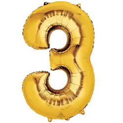 Gold Number 3 Helium Filled Balloon - 34 Inches Big