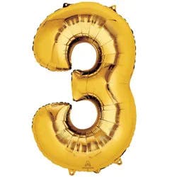 Gold Number 3 Helium Filled Balloon - 34 Inches Big