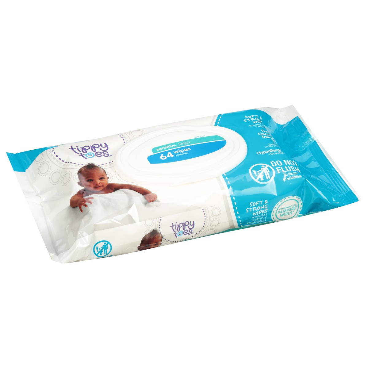 slide 2 of 9, Tippy Toes Sensitive Soft & Strong Wipes 64 ea, 64 ct