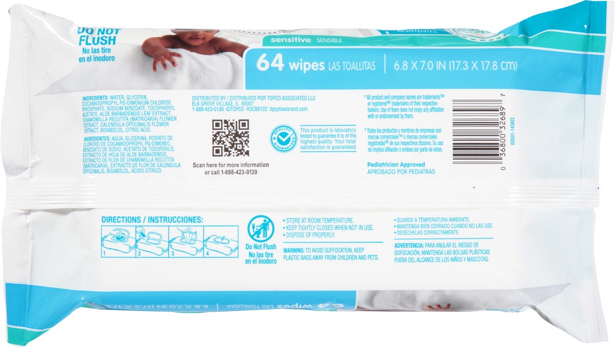 slide 4 of 9, Tippy Toes Sensitive Soft & Strong Wipes 64 ea, 64 ct