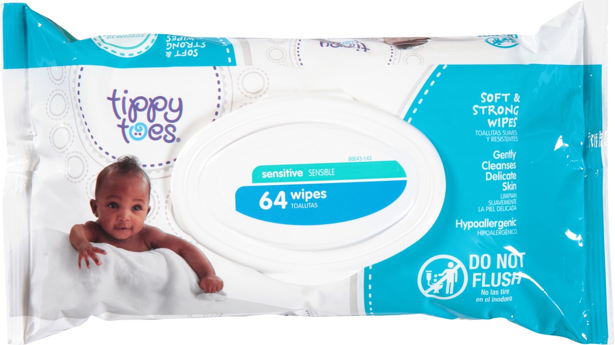 slide 9 of 9, Tippy Toes Sensitive Soft & Strong Wipes 64 ea, 64 ct