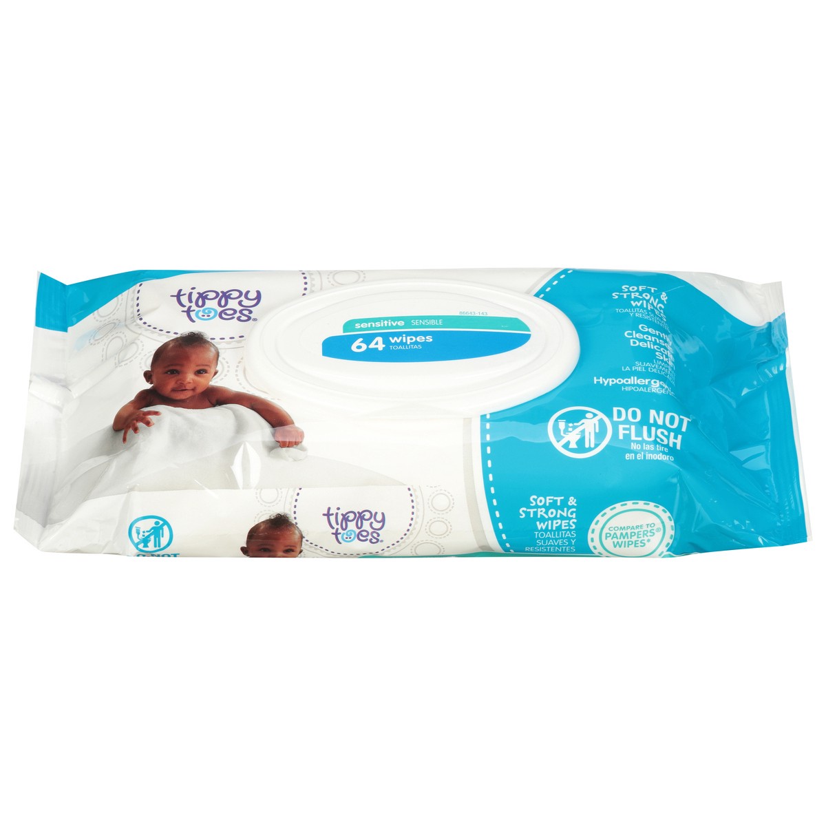 slide 1 of 9, Tippy Toes Sensitive Soft & Strong Wipes 64 ea, 64 ct