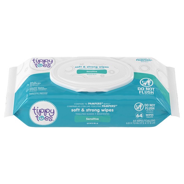 slide 1 of 6, Tippy Toes Soft & Strong Sensitive Wipes 64 ea, 64 ct