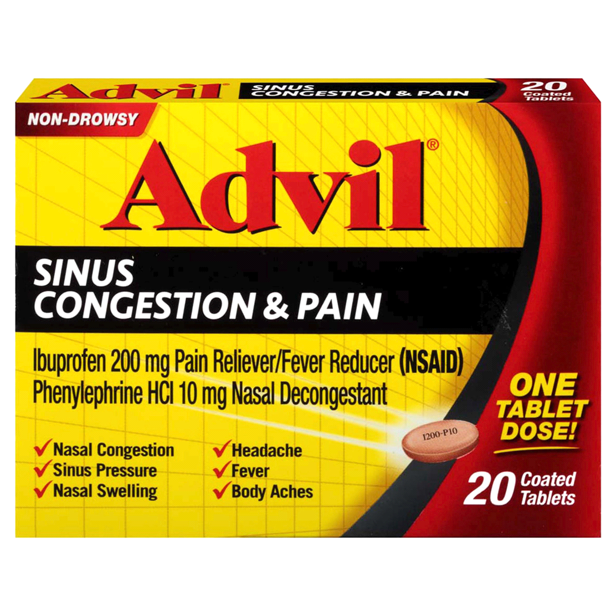 slide 1 of 2, Advil Sinus Congestion & Pain Pain Reliever/Fever Reducer, 20 ct