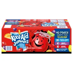Kool-Aid Jammers Tropical Punch, Grape & Cherry Flavored 0% Juice Drink Variety Pack, 40 ct Box, 6 fl oz Pouches