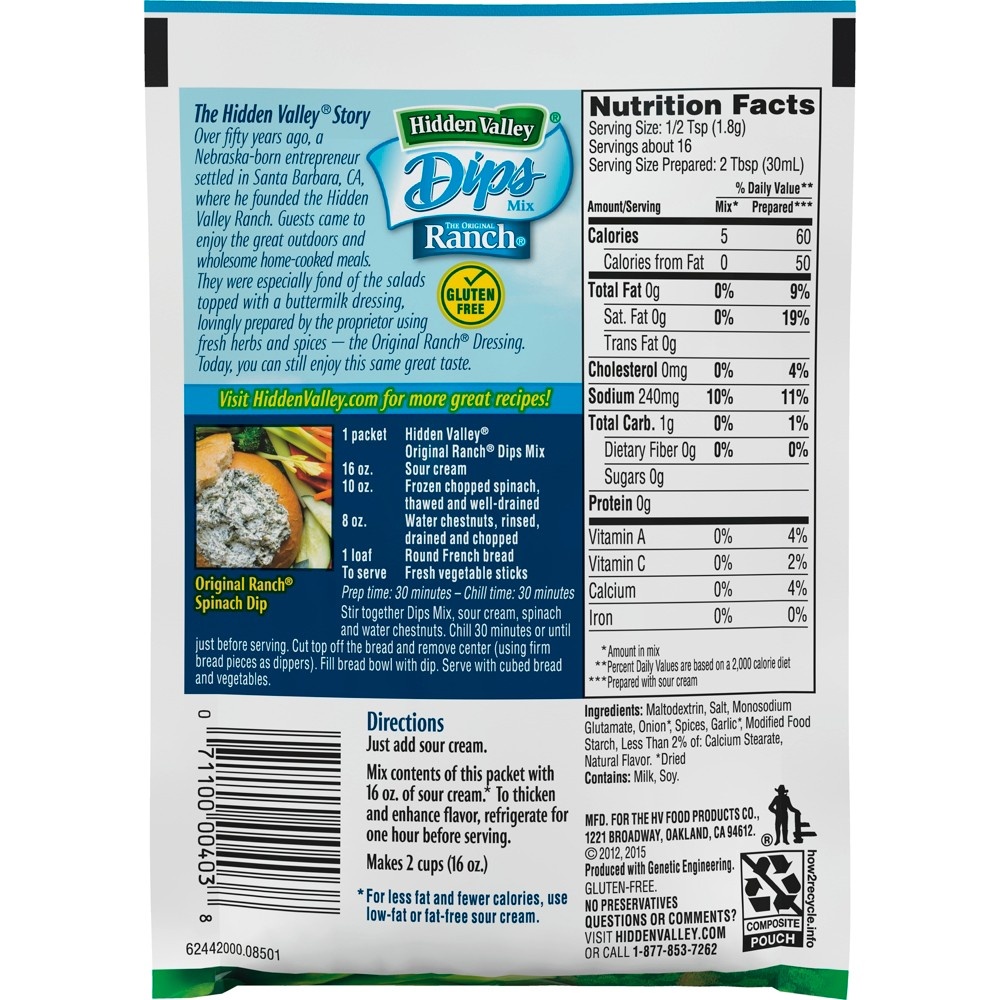 Hidden Valley Original Ranch Dips Mix Packet 1 Oz Shipt