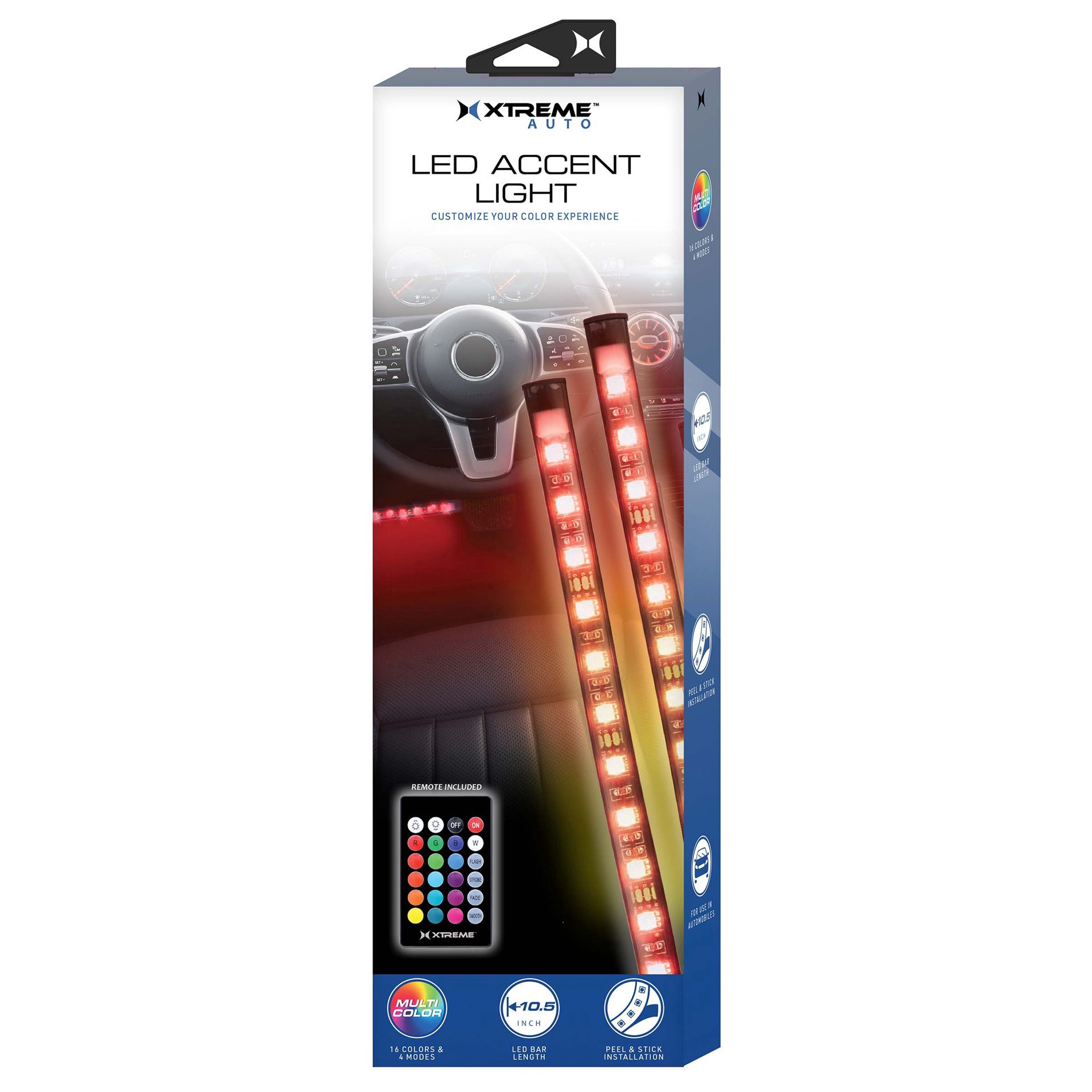 slide 1 of 1, Xtreme Auto LED MultiColor Accent Light Strips with Remote, 10.5 in, 2 ct