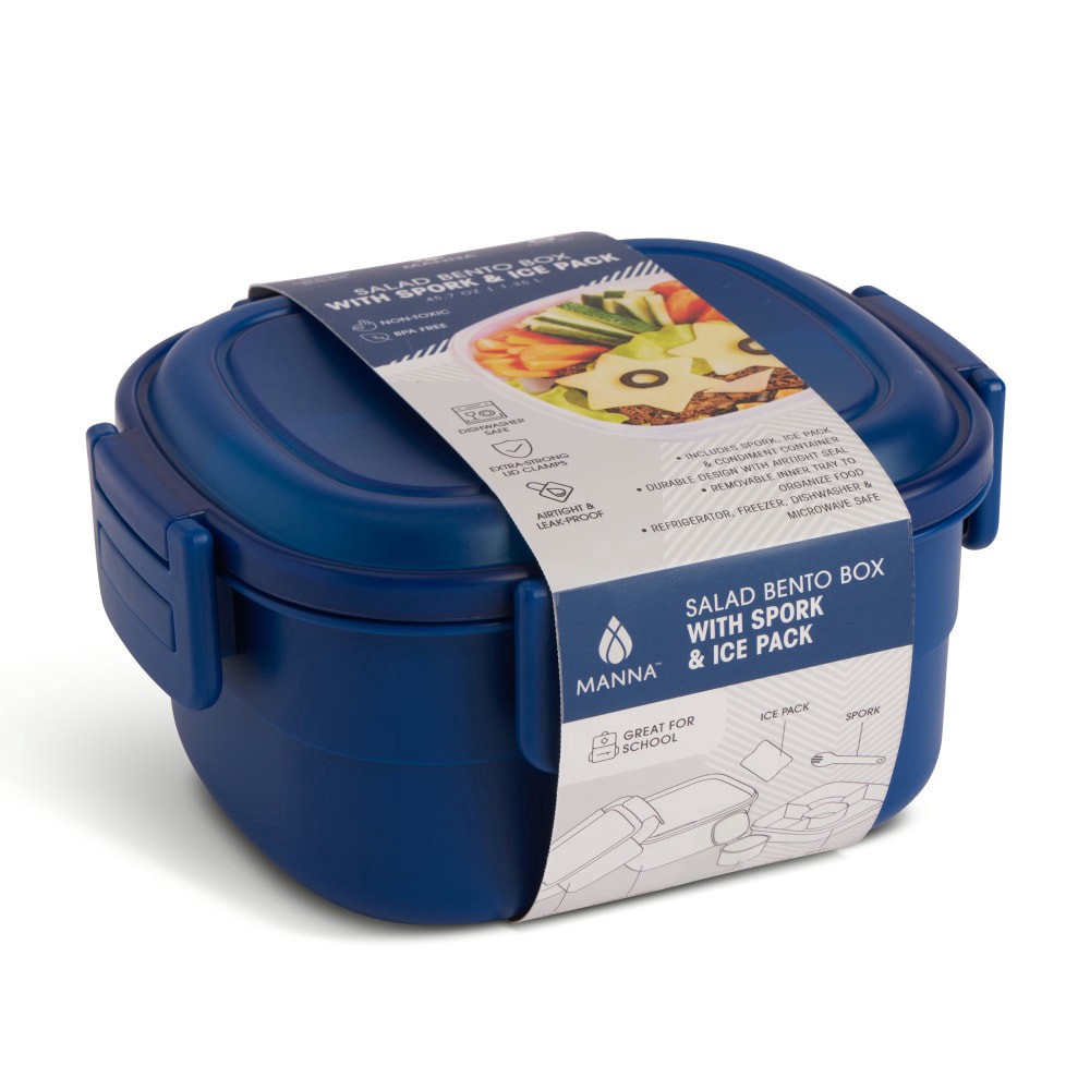 slide 3 of 3, Core Home Manna Salad Bento Box - Dark Blue, 1 ct