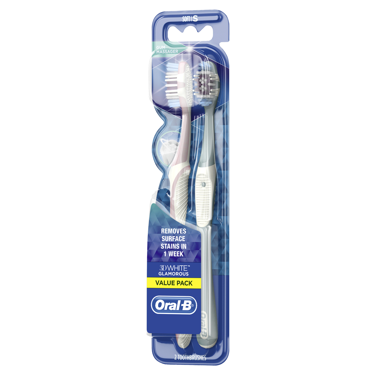 slide 2 of 12, Oral-B 3D White Glamorous Soft Brush, 2 ct