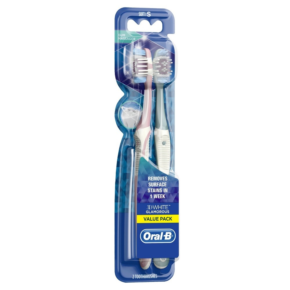 slide 5 of 12, Oral-B 3D White Glamorous Soft Brush, 2 ct